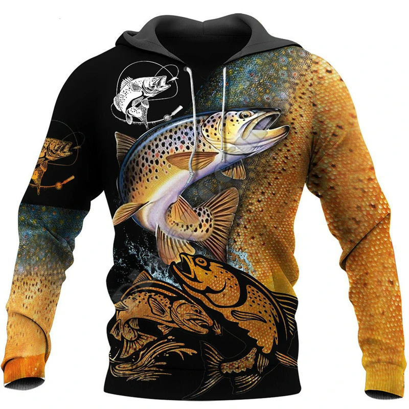 

Trout Hoodies For Men Bass Fishing 3D Printed Men Women Harajuku Fashion Walleye Sweatshirt Carp Pullover Casual Catfish Jacket