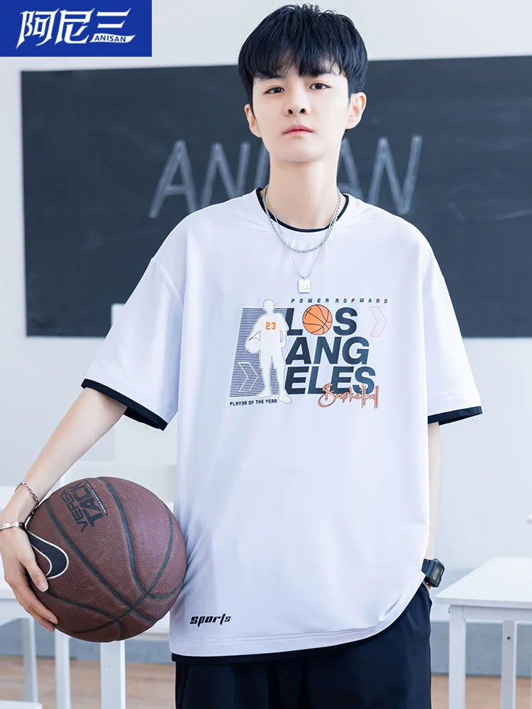 Teen Short Sleeve T-Shirt Men's Suit 2024 New Arrival Summer Ice Silk Quick-Drng Youth High School Junior Stude... |