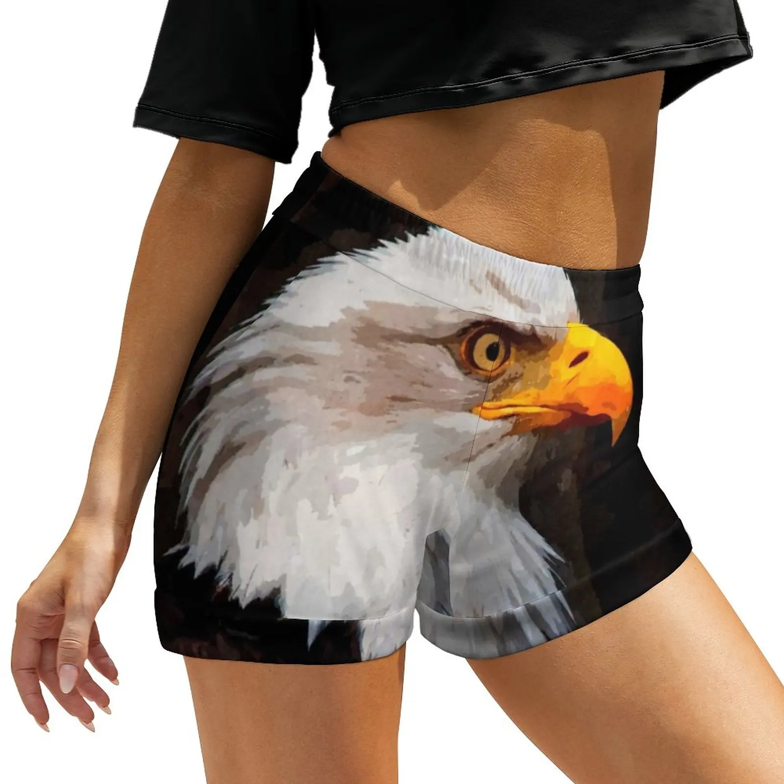 

A Beautiful Eagle Head Shorts High Waist Watercolor Animal Print Shorts Boho Oversize Short Pants Street Fashion Bottoms Present