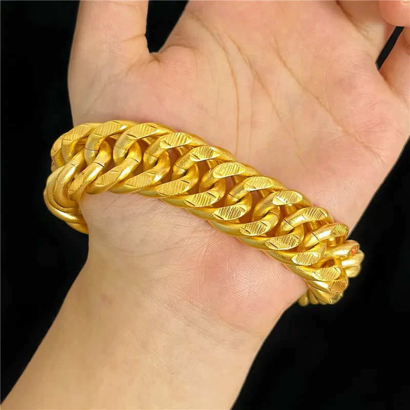 Fashion 18K Gold Bracelet for Men Women Flat Men's Hand Ornament Bracelets Bangle Wedding Engagement Luxury Watch Chain Not Fade