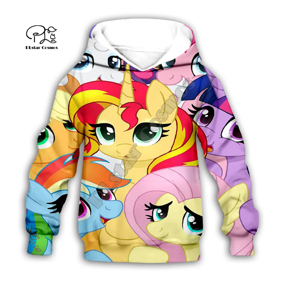 

Новые модные смешные повседневные толстовки с рисунком аниме My Little Pony 3DPrint, детский пуловер, свитшоты, куртка, футболки, семейная одежда A5