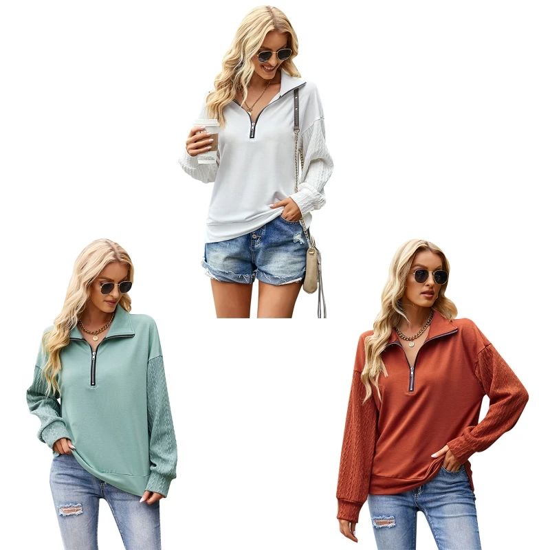 

Women Fashion Quilted Pattern Lightweight Zipper Long Sleeve Casual Sweatshirt
