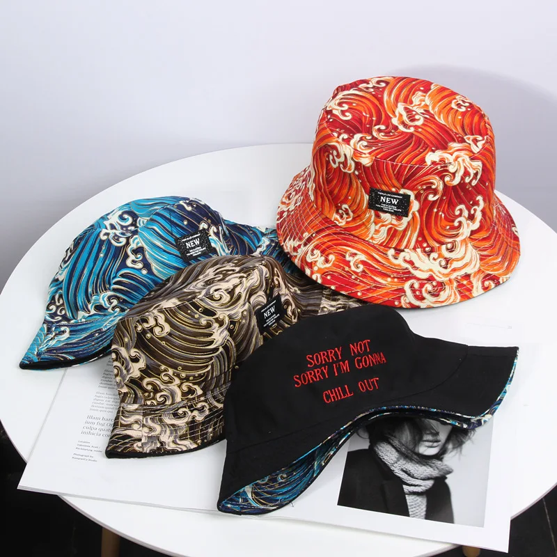 

New Cotton Koi fish print on both sides Bucket Hat Fisherman Hat outdoor travel hat Sun Cap Hats for Men and Women