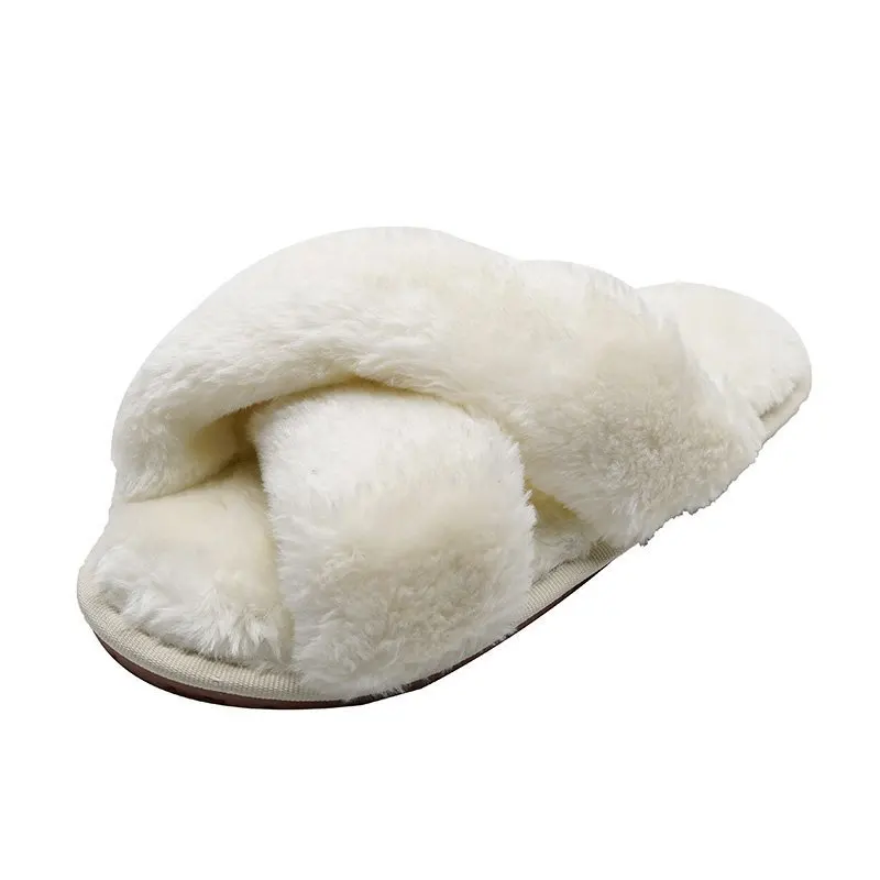 

Kreeqe Women's Plush Slippers Korean Style Indoor Warm Cotton Slippers for Winter Short Plush Fashion Flat-heeled Women's Shoes