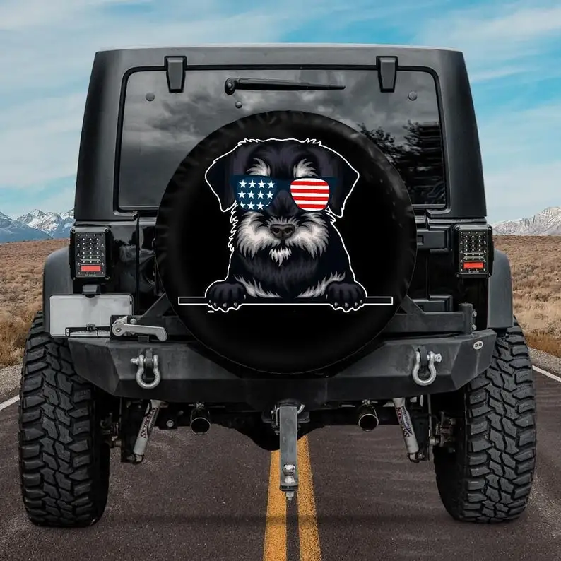 

Spare Tire Cover, Schnauzer Merica Jeep Tire Cover, Car accessories Schnauzer owner, Pet Dog Spare Tire Cover, Camera hole, sung