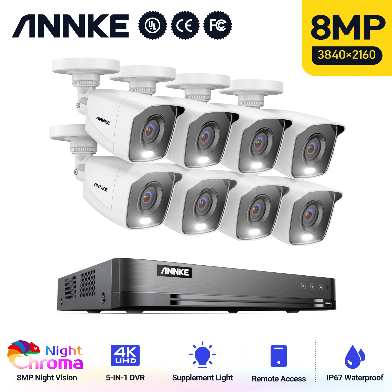 Скидка Система видеонаблюдения ANNKE 4K Ultra FHD, 8 каналов, DVR, уличные камеры безопасности 4K, комплект цветных камер видеонаблюдения с функцией ночного в...