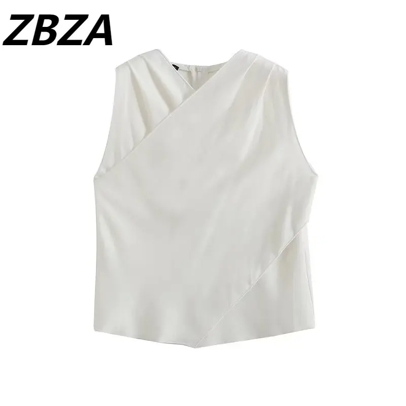

ZBZA женские новые модные летние бежевые топы без рукавов с V-образным вырезом, смешанные французские перекрещивающиеся топы, винтажные женск...