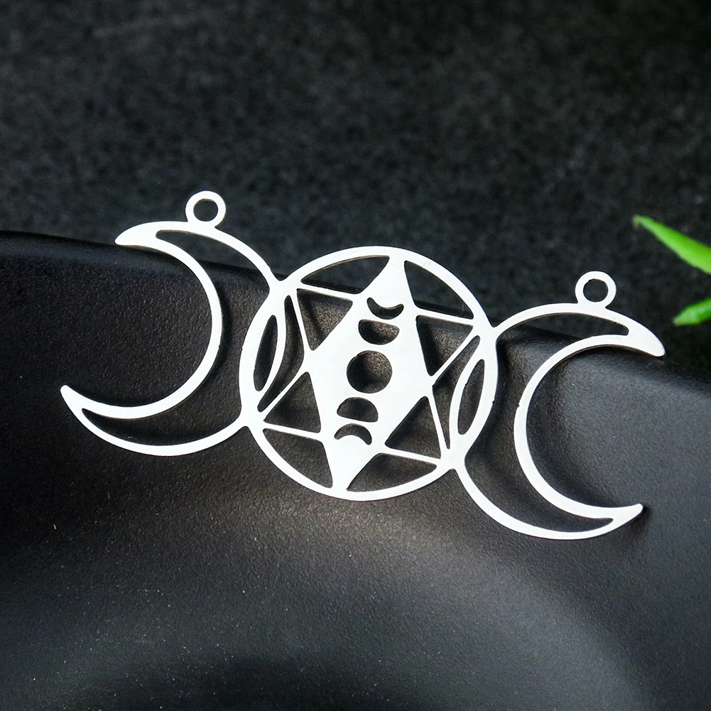 

2PC Arab Islamic Ramadan Triple Moon Phase Goddess Artemis Stainless Steel Pendant Witch Muslim Woman Charms Necklace Jewelry