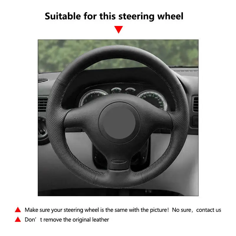 Кожаный чехол на руль автомобиля для VW Golf 4 MK4 1997 1998 1999 2000-2004 Passat B5 Bora Skoda Fabia MK1 1998-2004 (art.: 3920cd618601f) - 3920cd618601f