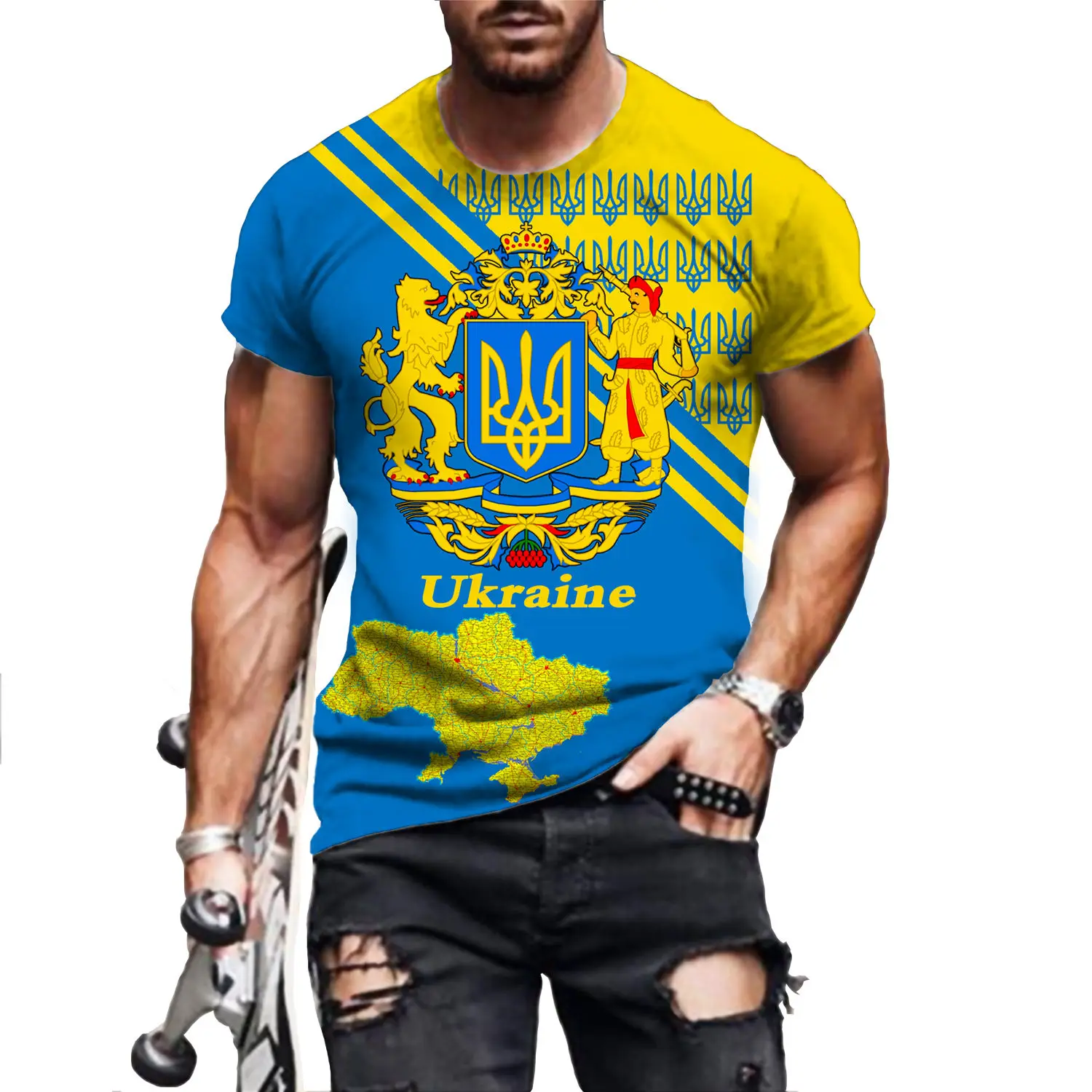 

2022 Retro Fashion Ukraine Men's Flag New 3d Print Harajuku T-Shirt Round Neck T Summer Casual Personality Loose Oversized