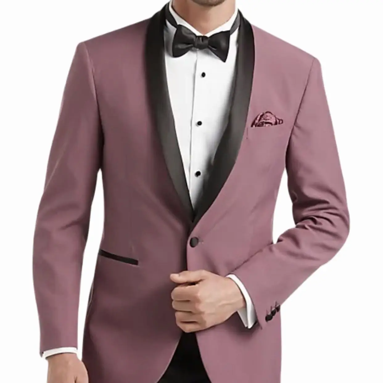 Dusty Rose Men Suits Black Shawl Lapel One Button Wedding Tuxedo Terno Masculino Prom Groom 2 Pcs Slim Fit Blazer Jacket+Pant