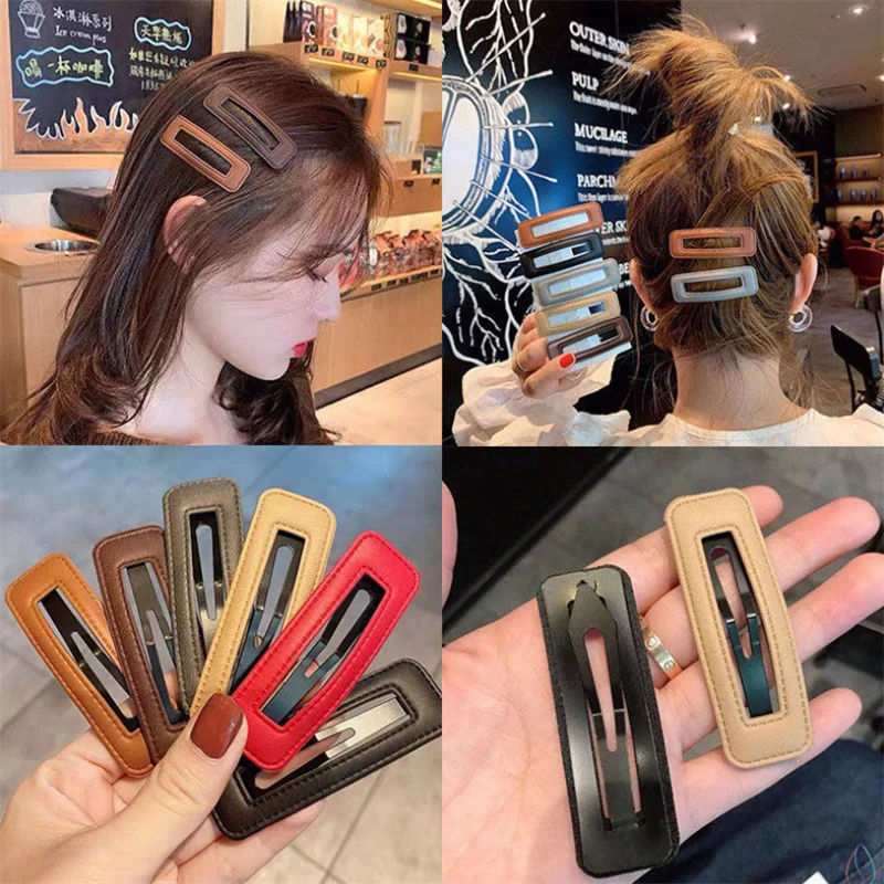 

2022 Vintage PU Leather Hair Clip Winter Hairpin Chic Barrettes Hairgrip Headwear Girls Hairclips Ornaments Crab Hair Accessorie