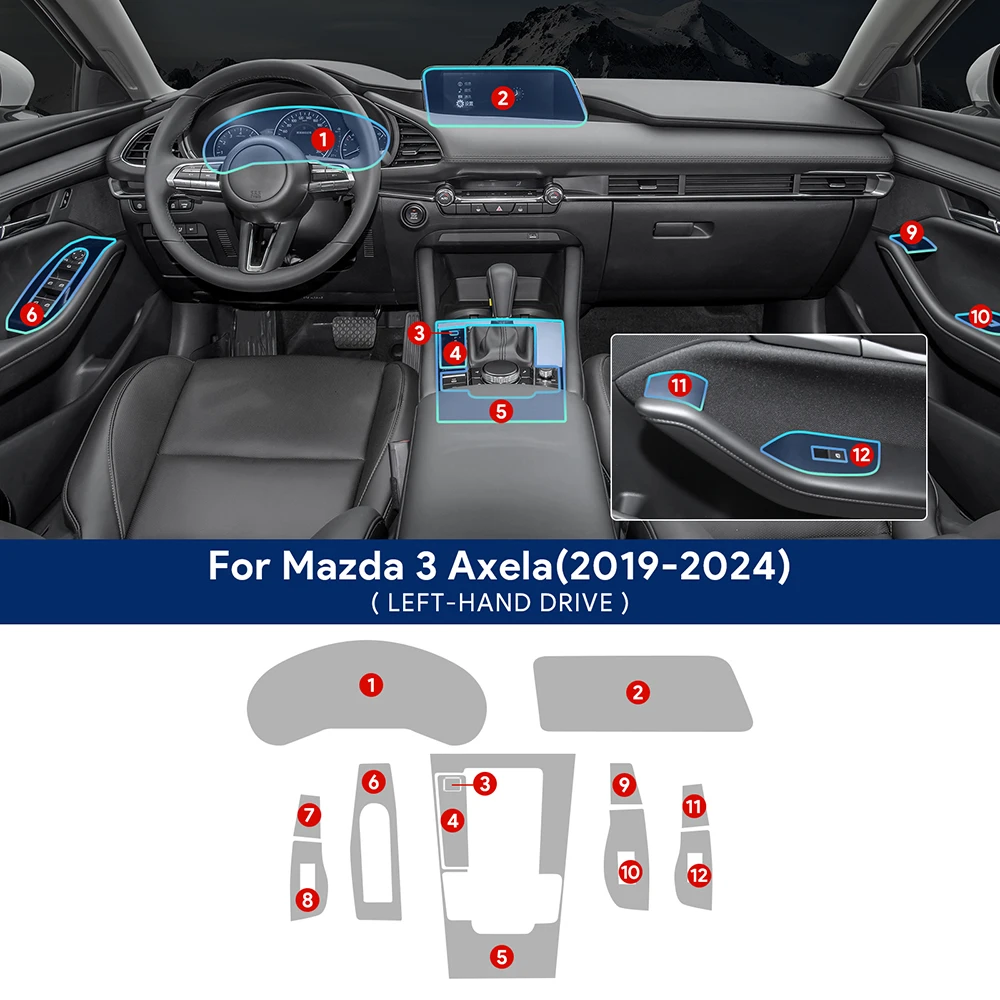 Для Mazda 3 BP 2019 2020 2021 2022 2023 2024 Mazda3 Axela, салонная центральная консоль, прозрачная пленка TPU против царапин