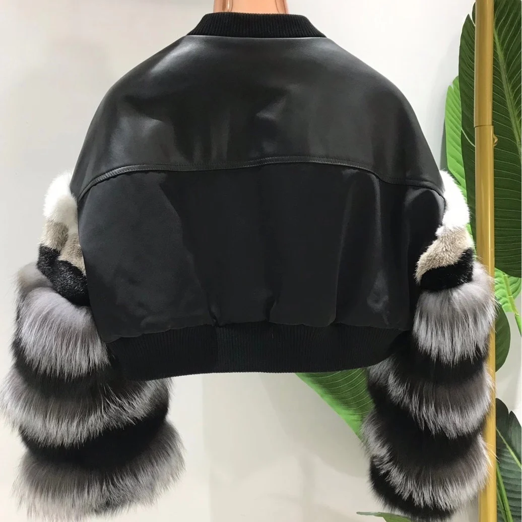 Imported Sheepskin Silver Fox Heavy Work Design Clothing Women's Long Sleeve Winter Fashionable Fur Patchwork Short Jacket