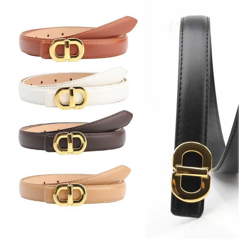 New Classic Retro Fashion All-Match Leather Light Body Metal Buckle Simple Circle Pin Belts for Women Fashion Jeans Female