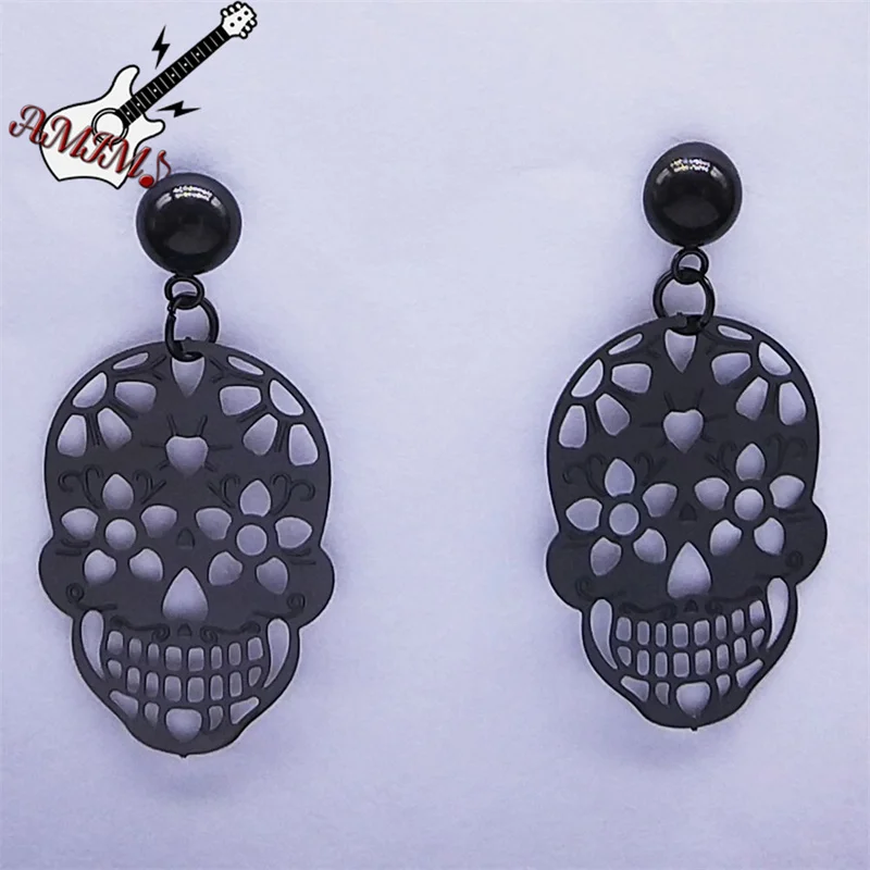 

Punk Skull Head Drop Earring Stainless Steel Black Color Women's Skeleton Dangle Earrings Fashion Jewelry gothique E1600S06