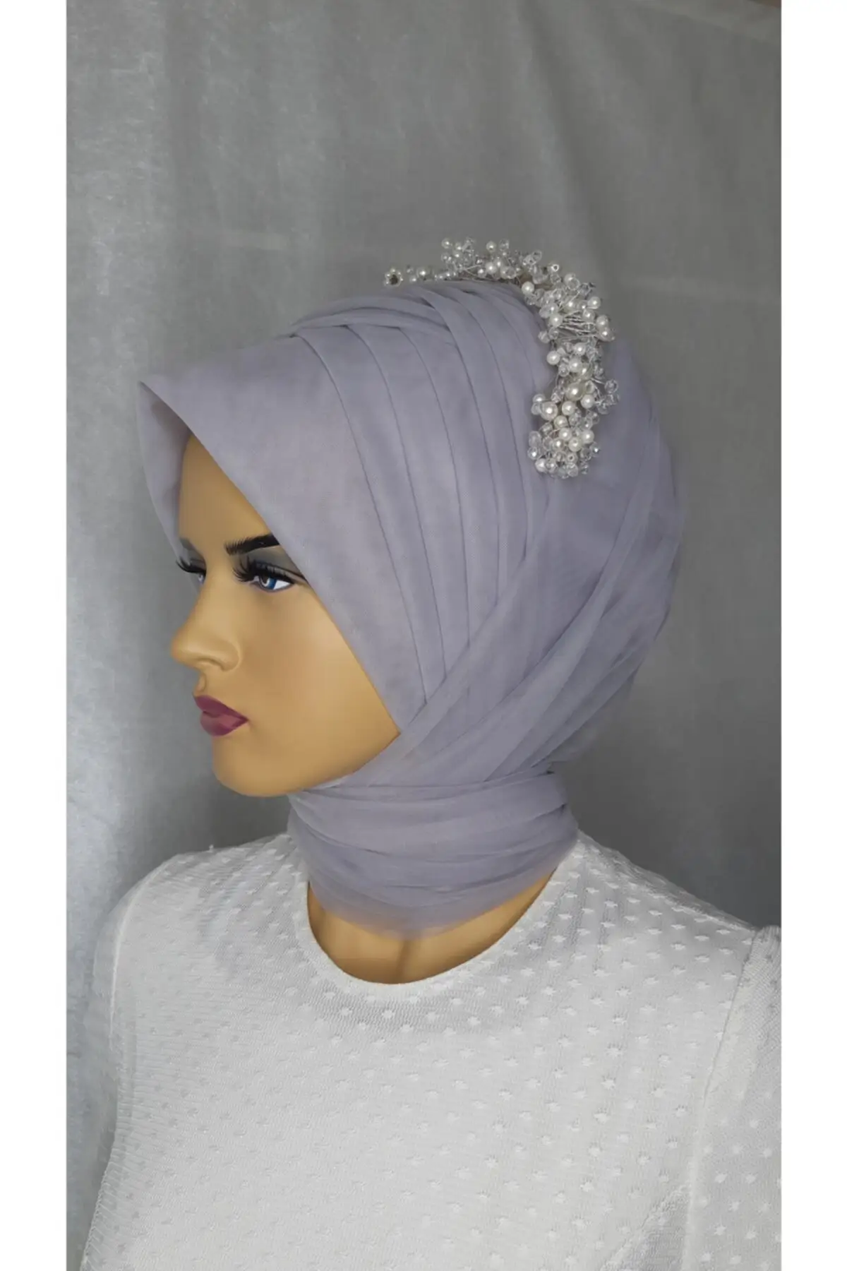 

Bridal Accessories Gray Ready Made Veil Turban Wedding Handmade For Bride And Bride
