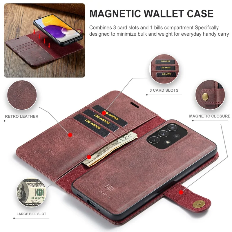 2 in 1 Split Flip Case for Samsung Galaxy S23 S22 S21 S20 S21FE S10 S9 S8 Note 20 10 9 8 Strong Magnetic PU Leather Wallet Cover