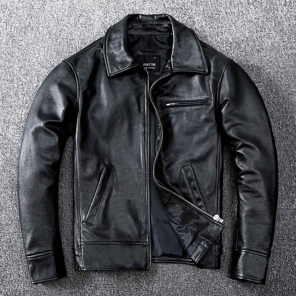 

Free shipping.wholesales.men slim black genuine leather jacket.quality real cowhide coat.classic casual leather clothes.