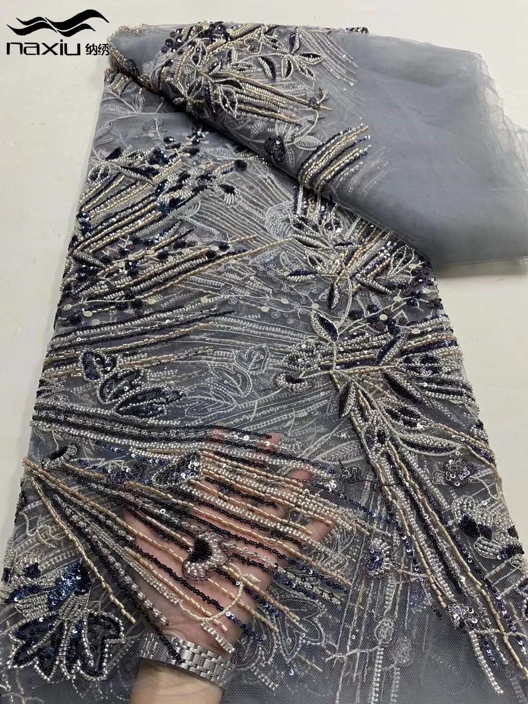 Роскошная кружевная ткань Madison с блестками и бусинами для свадьбы новый дизайн 2024