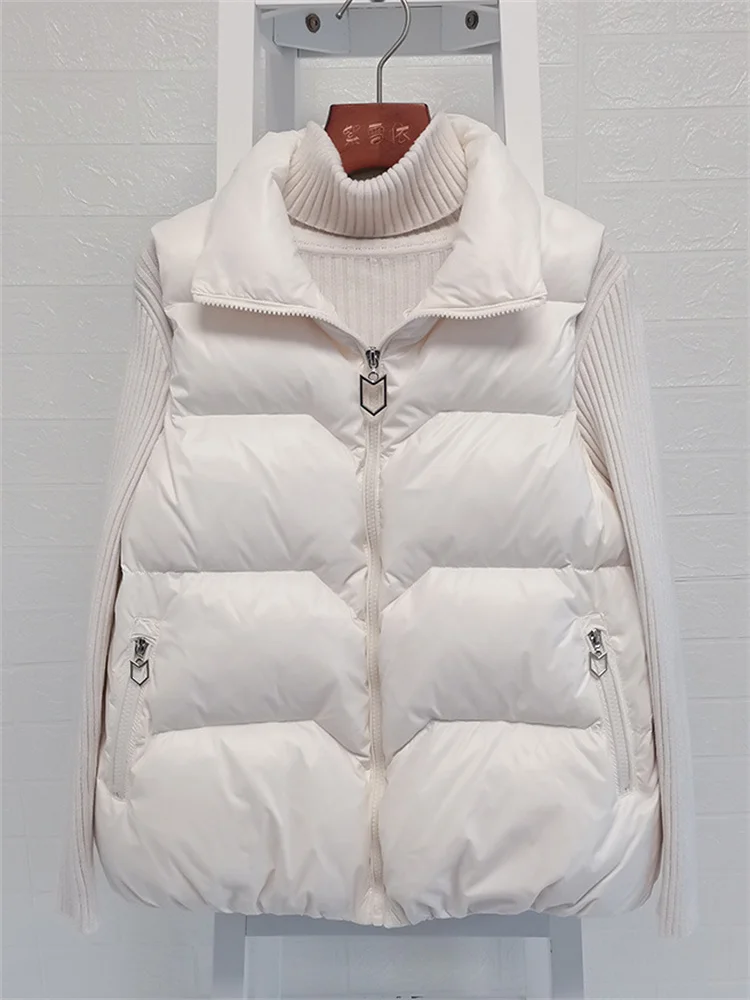 

Down Cotton Vest Women Short Slim Waistcoat 2022 Autumn Winter New Temperament Korean Casual Sleeveless Zipper Pockets Jackets