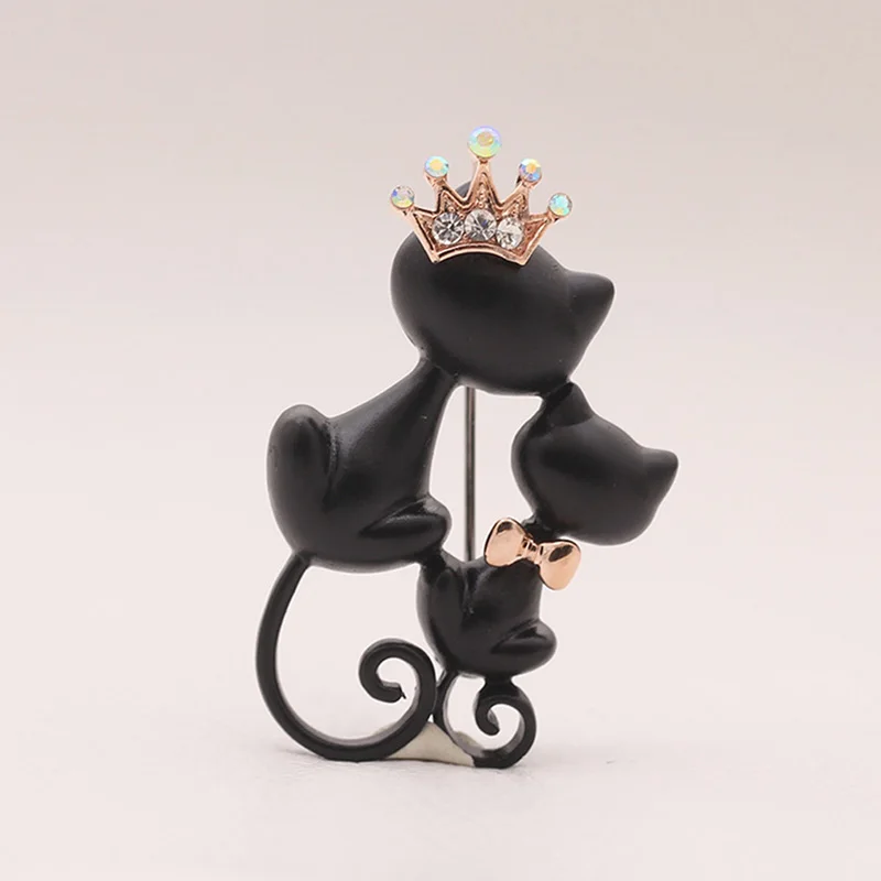 Women Hats Scarf Suit Brooch Clothes Buckles Smooth Black Mother Daughter Cats Brooches Crystal Crown Queen Corsages Hijab Pin