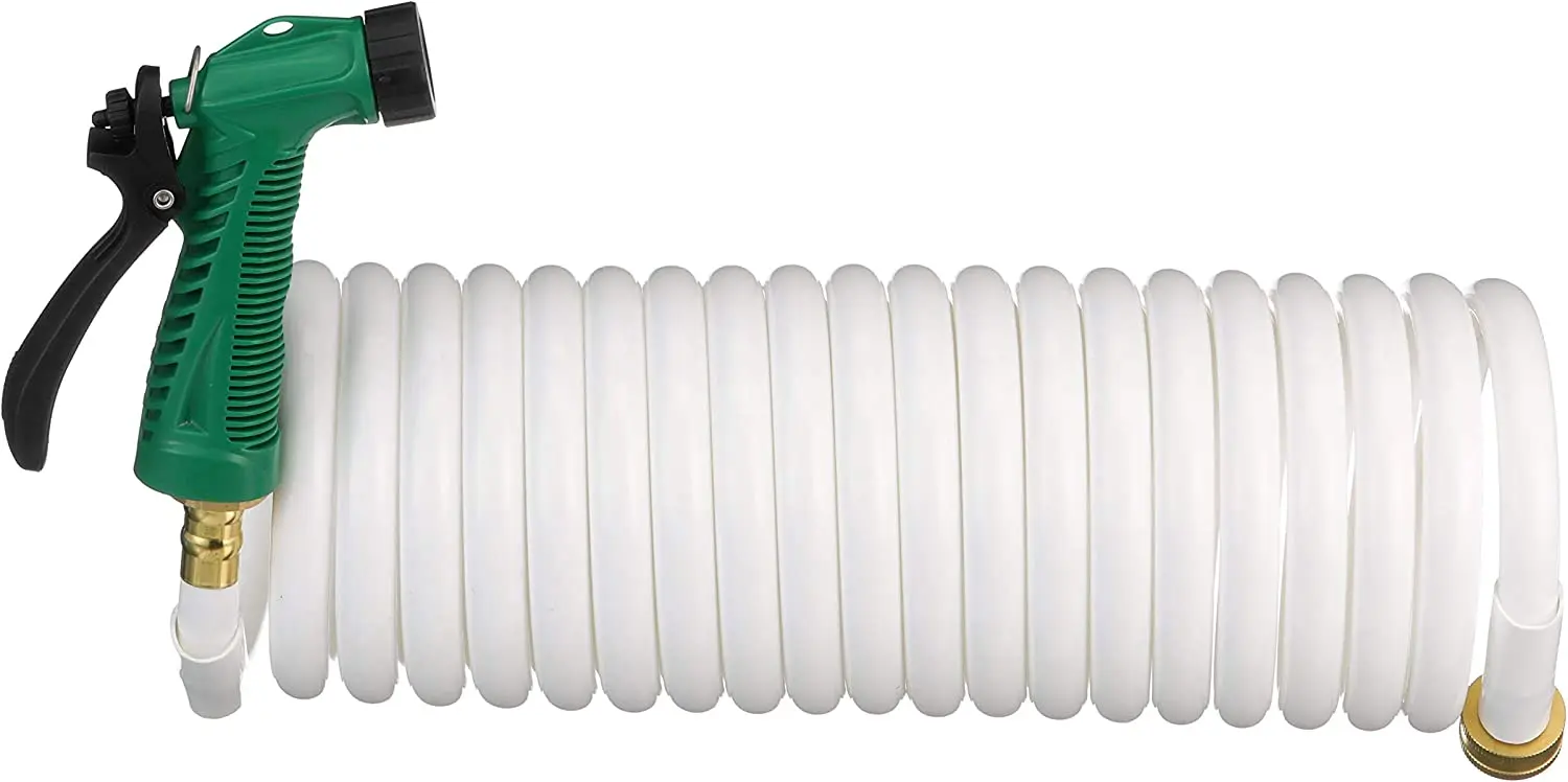 

Coiled Washdown Hose w/ Sprayer and Brass Fittings, 25 Ft., White