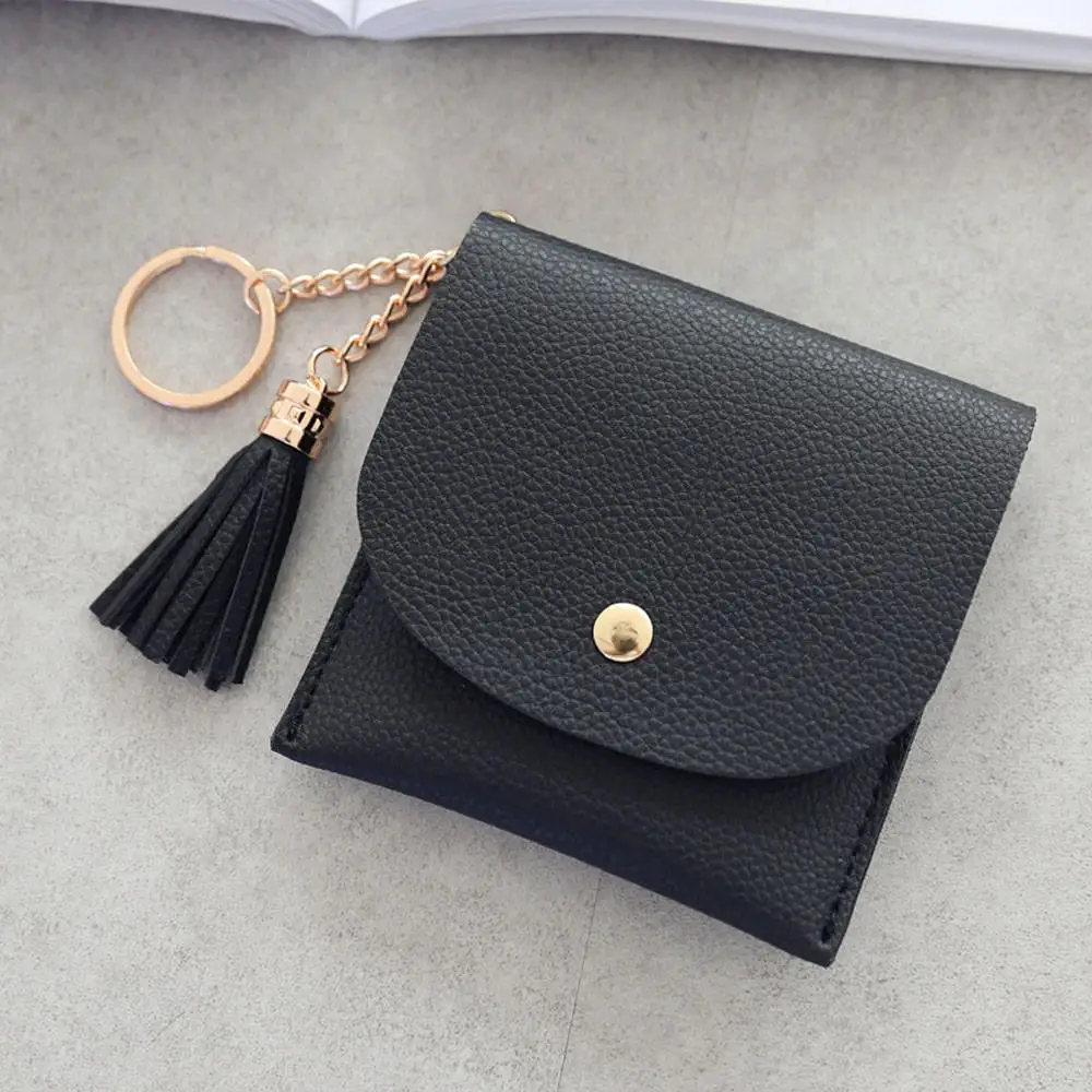 

Women's Coin Purse Women's PU Leather Simple Tassel and Metal Ring Clutch Bag Key Fob Thin Key Bag Card Bag Mini Bag