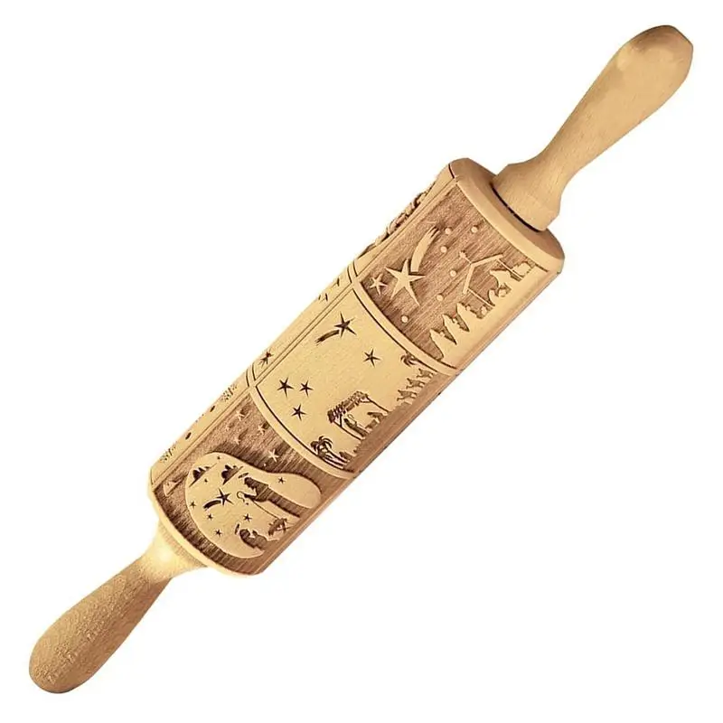 

Nativity Engraved Rolling Pin Wooden Carvings Embossing Dough Rolling Tool Xmas Cookie Cutter Kitchen Pastry Christmas Gifts