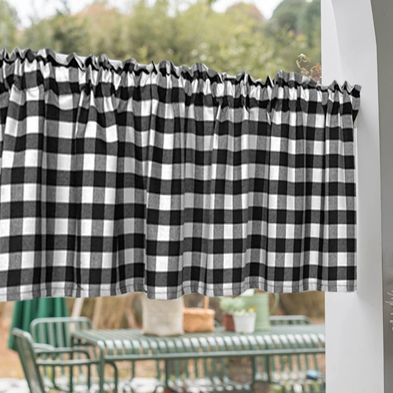 

New Gingham Tier Short Curtain Buffalo Lattice Rod Pocket Small Blackout Curtains Plaid Rideaux for Cafe Kitchen Window Cortina
