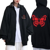 awesome playboi carti hip hop oversized zip jacket 2pac rap harajuku red butterfly print zipper hoodie men women jacket coat
