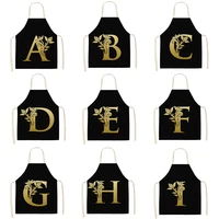 gold letter alphabet pattern kitchen apron for woman sleeveless linen aprons cooking home cleaning tools delantal cocina tablier