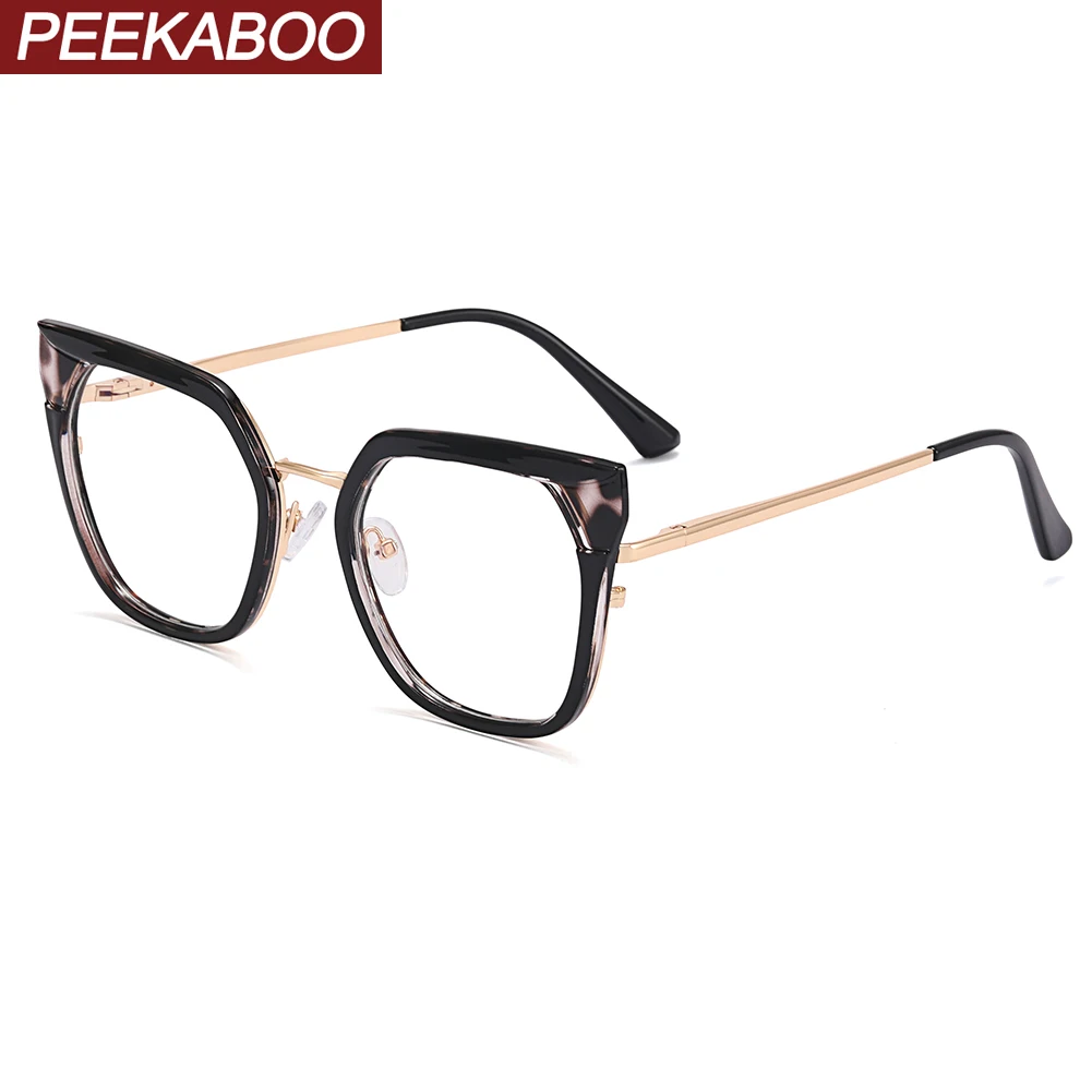 

Peekaboo полуметаллический синий светильник, блокирующие очки, женские прозрачные линзы, оправа для очков в стиле кошачьи глаза, женские tr90, бол...