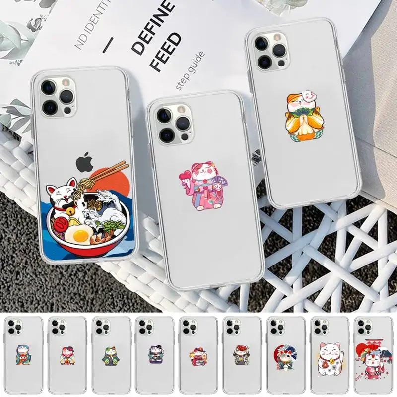 

MaiYaCa Cute Japanese Cartoon Lucky Cat Phone Case for iPhone 11 12 13 mini pro XS MAX 8 7 6 6S Plus X 5S SE 2020 XR clear case