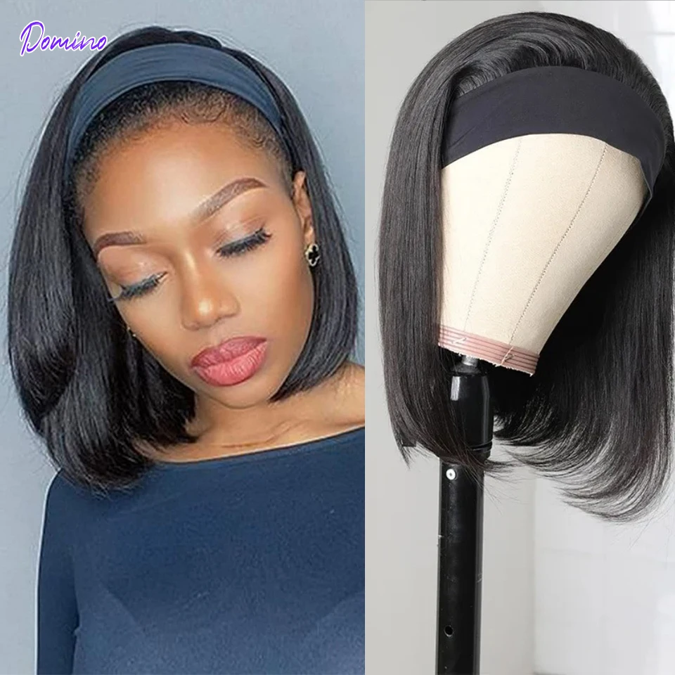 Short Bob Straight Headband Wig Human Hair Wigs For Black Woman Glueless Full Machine Made Brazilian Straight Headband Hair Wigs