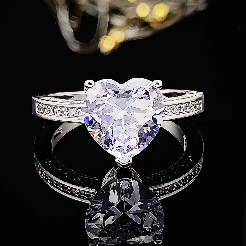 

2022 new arrival fashion silver color cute heart shape cut promise ring for Wedding Engagement love girl finger Jewelry R4325