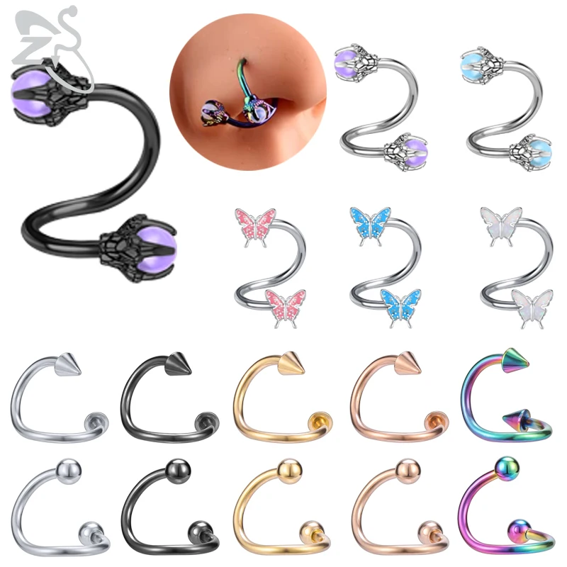 

ZS 1PC 16G Spiral Hoop Septum Nose Ring for Women Men Stainless Steel Nose Piercing 8MM Dragon Claw Ear Helix Cartilage Earrings