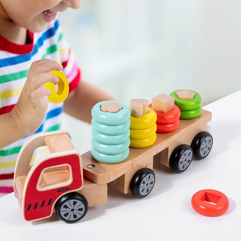 

Геометрический игрушечный поезд + строительный блок для детей от 2 до 3 лет, развивающие подарки Монтессори