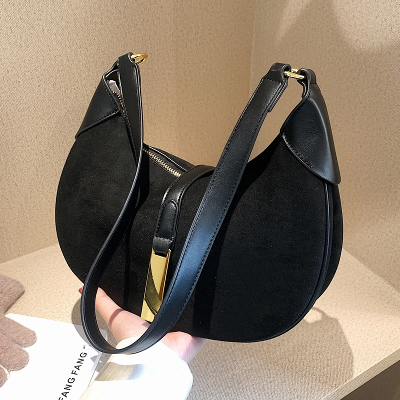 

Зимняя сумка-хобо для женщин, Наплечные сумки с полумесяцем для женщин, модная сумочка и кошелек, нубуковая кожаная Ретро сумка-хобо