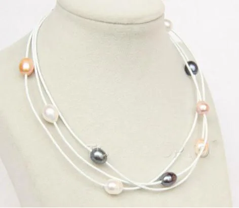 

Уникальный дизайн AA 16-18 ''3 ряда белый розовый черный культивированный жемчуг белый кожаный ожерелье, ювелирные изделия ручной работы, очаро...