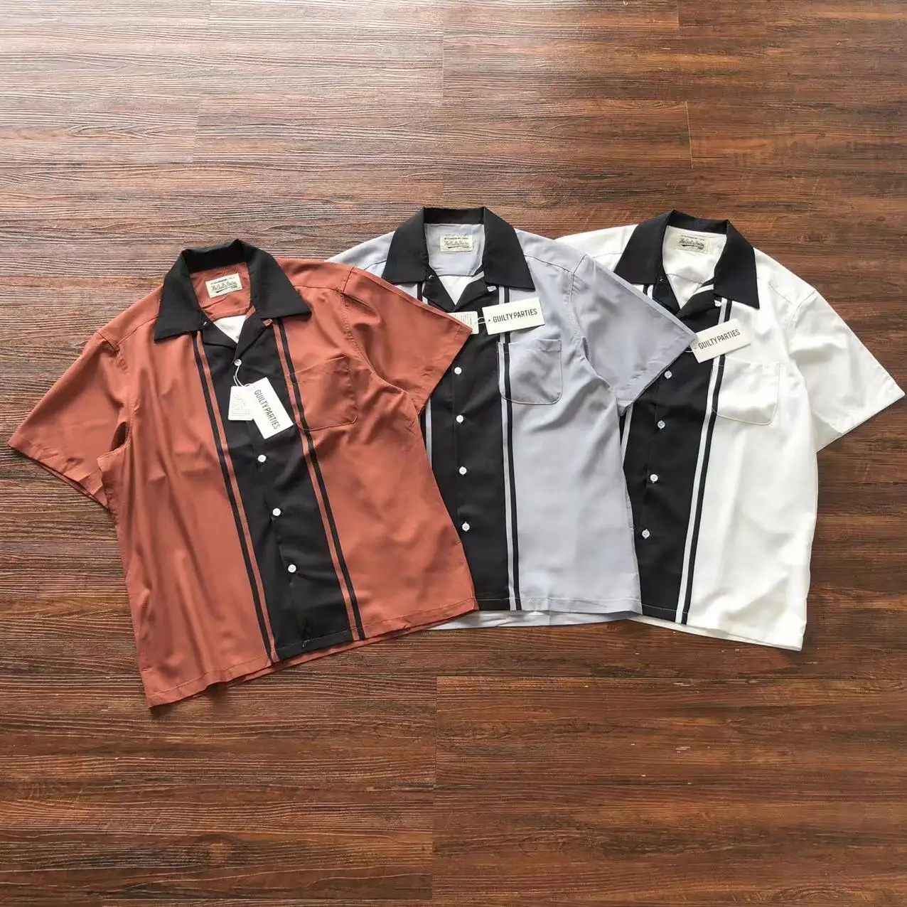 

WACKO MARIA Shirts Men Women Lapel Pocket Hawaii Beach Short Sleeve White Stripe Top