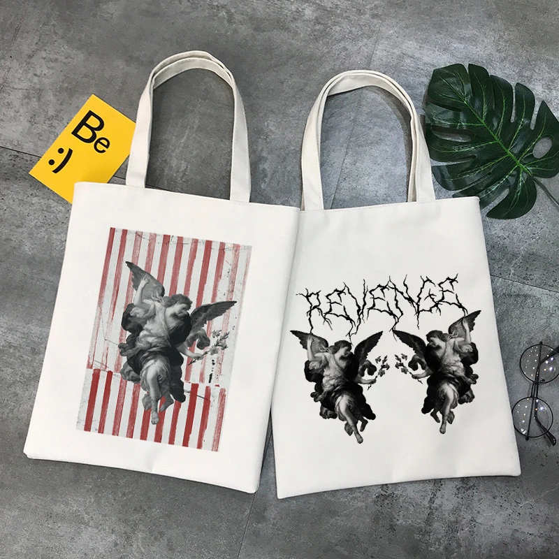 

Dark Angels Print Shopping Bag Gothic Shopper Bags Handbag Bag Tote Canvas Bag Shoulder Bag Tote Large Capacity Reusable Ecobag