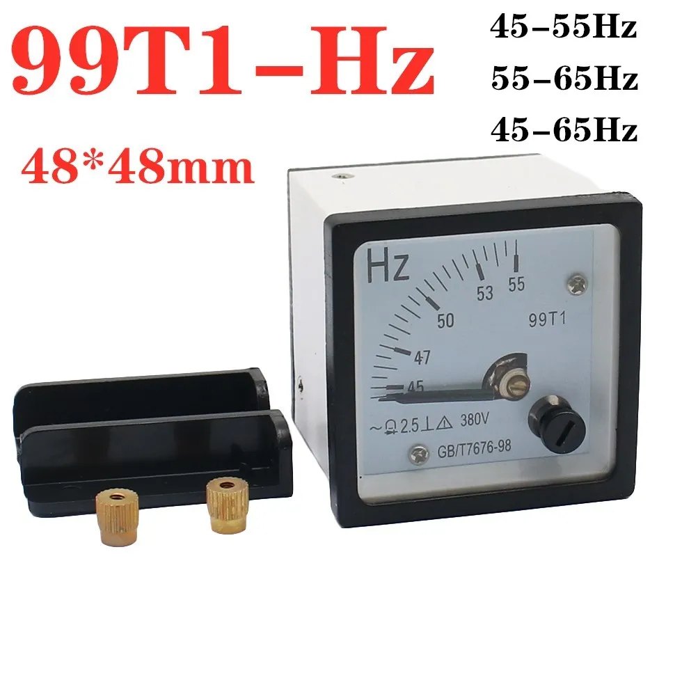 

99T1-Hz Pointer type AC 100/220V/380V Analog Panel Frequency Meter Tester Gauge Hertz Indicator 45-55Hz 45-65Hz 55-65Hz 48x48mm