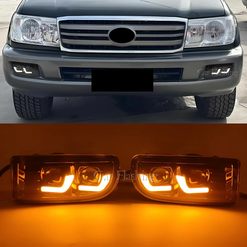 

Автомобильные светодиодные DRL для Toyota Land Cruiser FJ100 LC100 UZJ100 FZJ10 1998-2008 дневные ходовые огни противотуманные фары с желтым указателем поворота