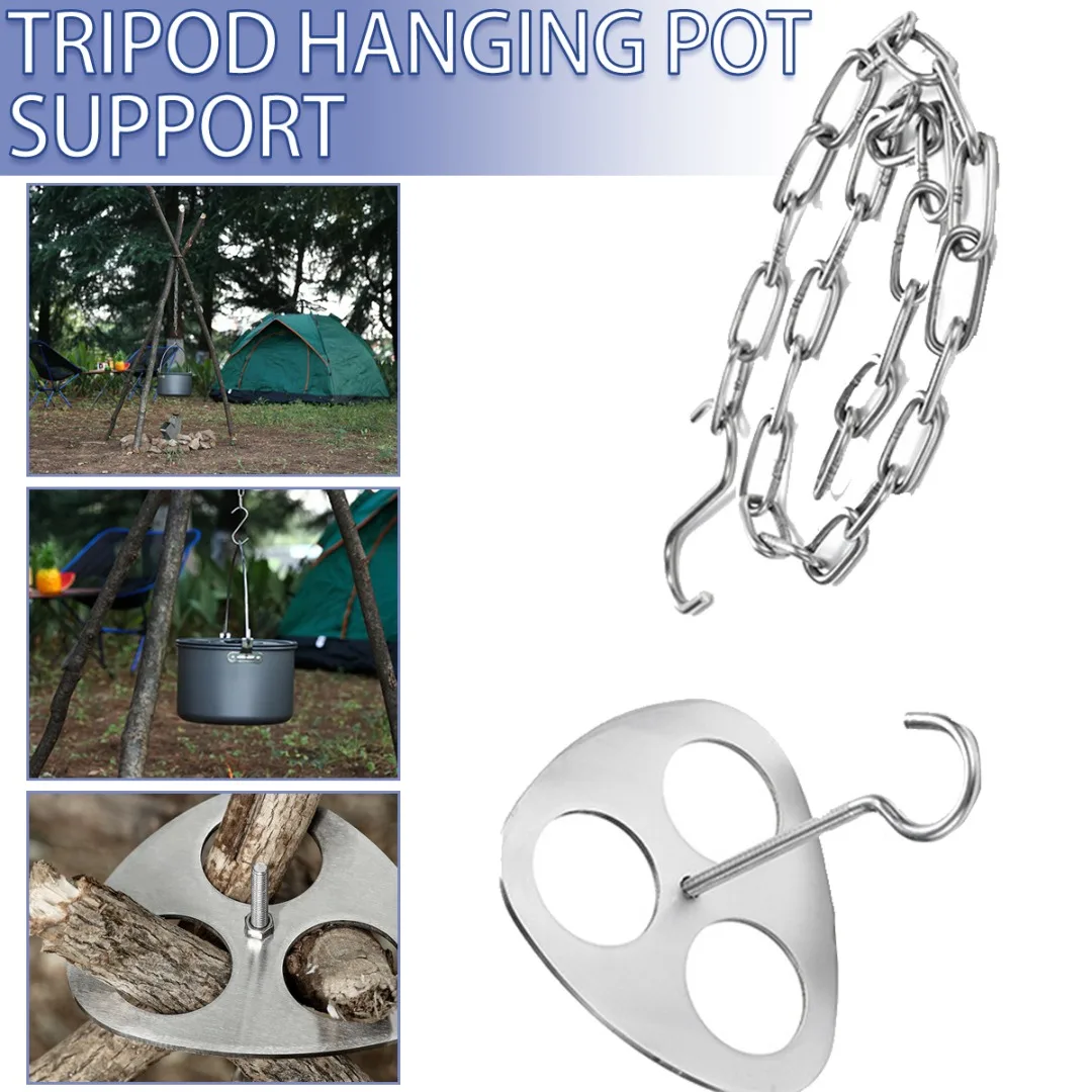 

Portable Picnic Tripod Adjustable Stainless Steel Chain Water Pot Hanging Rack BBQ Cooking Equipment Outdoor Camping Tools