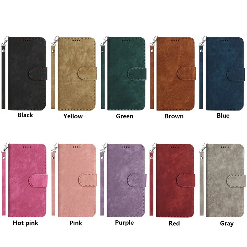 Textured Solid Colors Phone Wallet Case For OPPO A17 A 17 OPA17 OPPOA17 CPH2477 Coque Fundas Matte Flip Cover Protect Bags