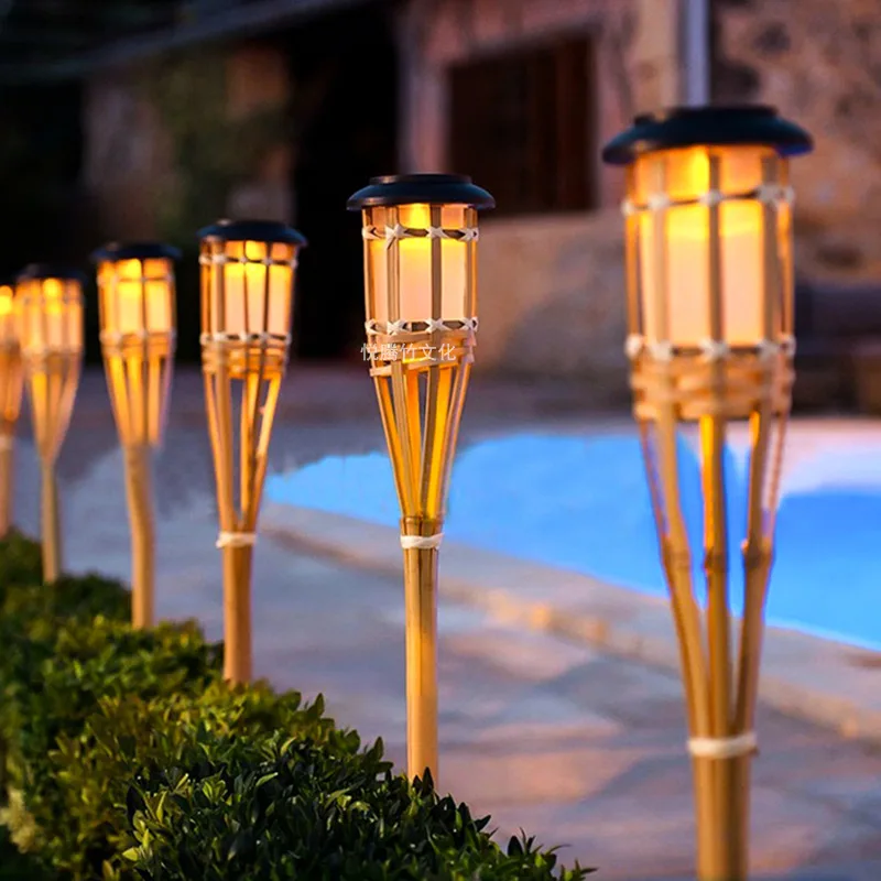 

Solar Bamboo Torch Light Landscape Bamboo Tiki Torches Light Outdoor Handcraft Courtyard Fence Garden Spike Lawn Lamp