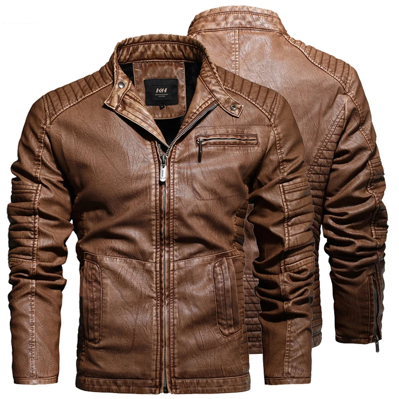 

Мужская теплая куртка из искусственной кожи, с воротником-стойкой