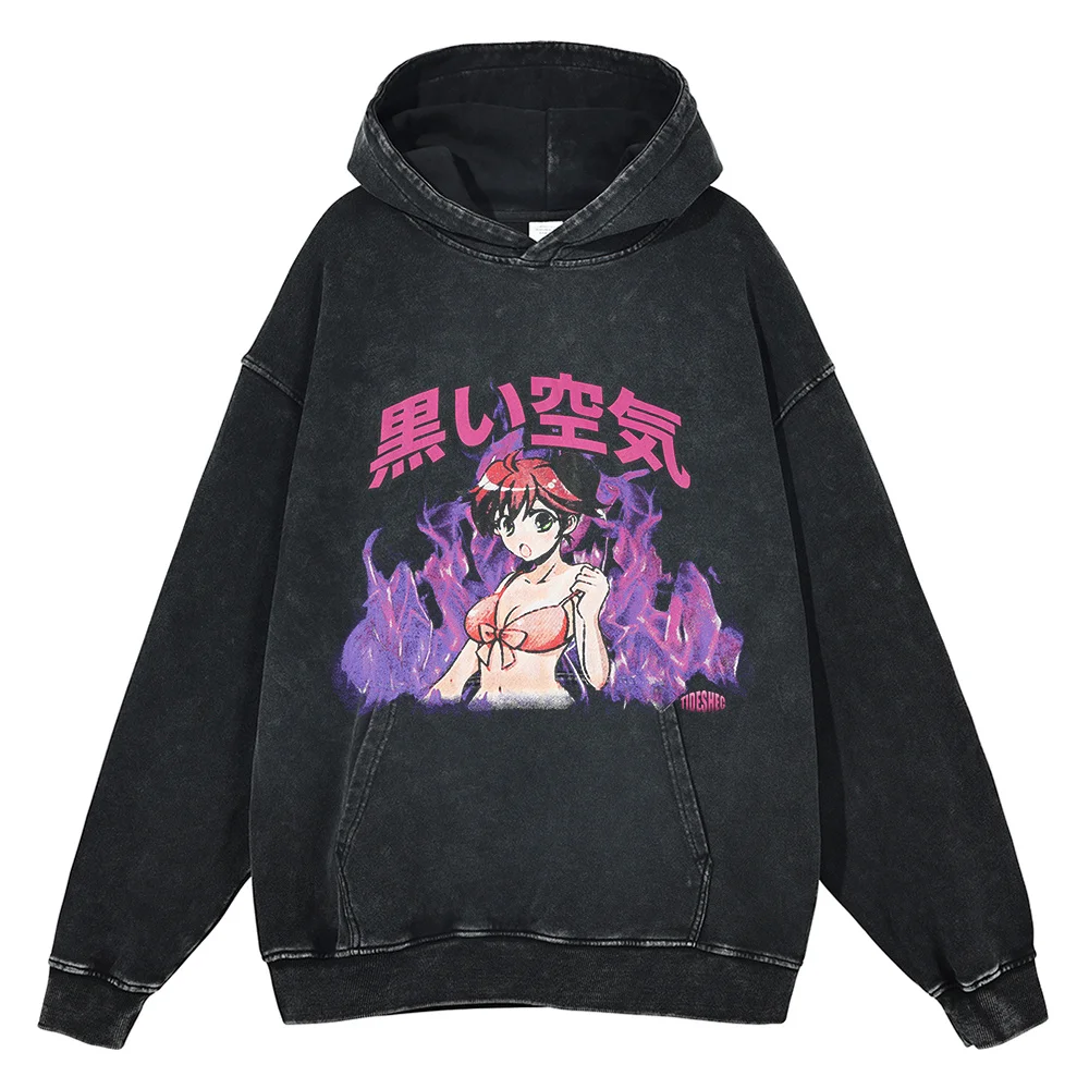 

Men's Washed Sweatshirt Autumn Winter Hip Hop Streetwear Japanese Anime Printed Hoodies Harajuku Cotton Vintage Graphic Hoodie