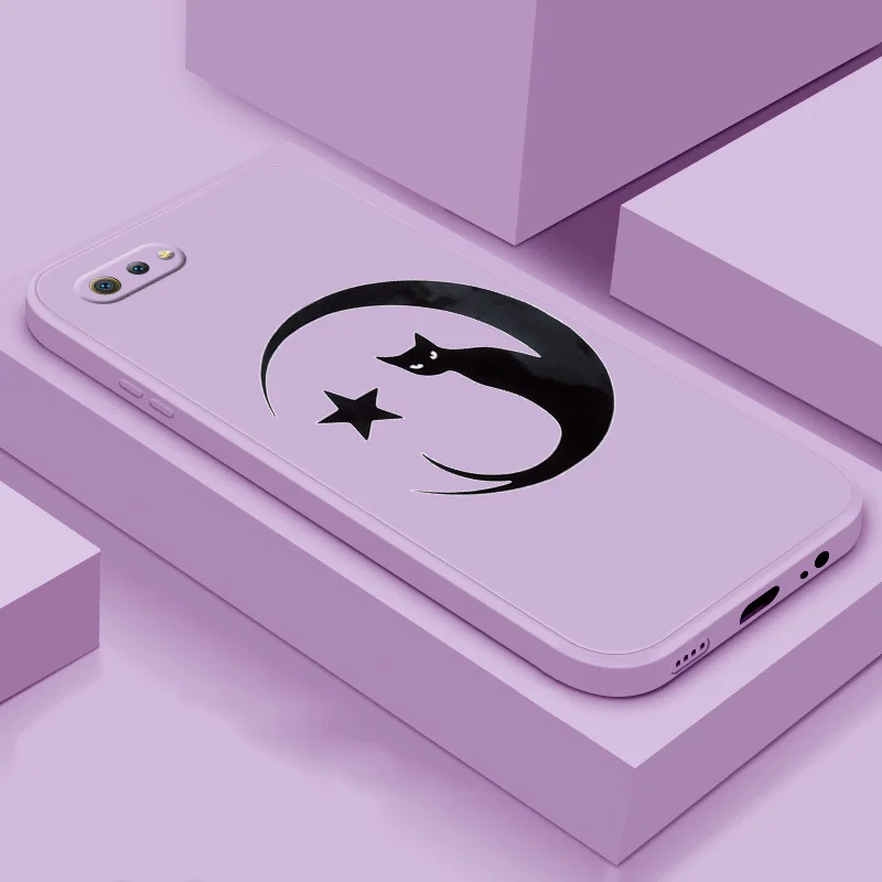 

Case For OPPO Realme C1 Realme C2 Realme C20 Realme C21 case TPU silicone protection case Straight Edge Liquid Cute Cat Case